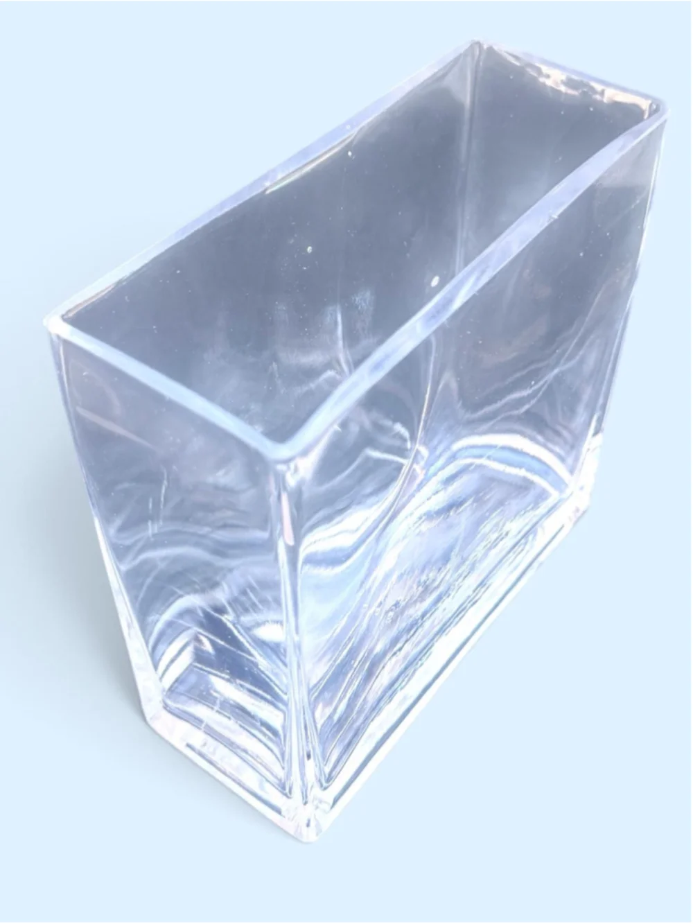 Vintage Clear Glass Vase Rectangular Heavy Thick Glass Bubble Inclusions Geometr